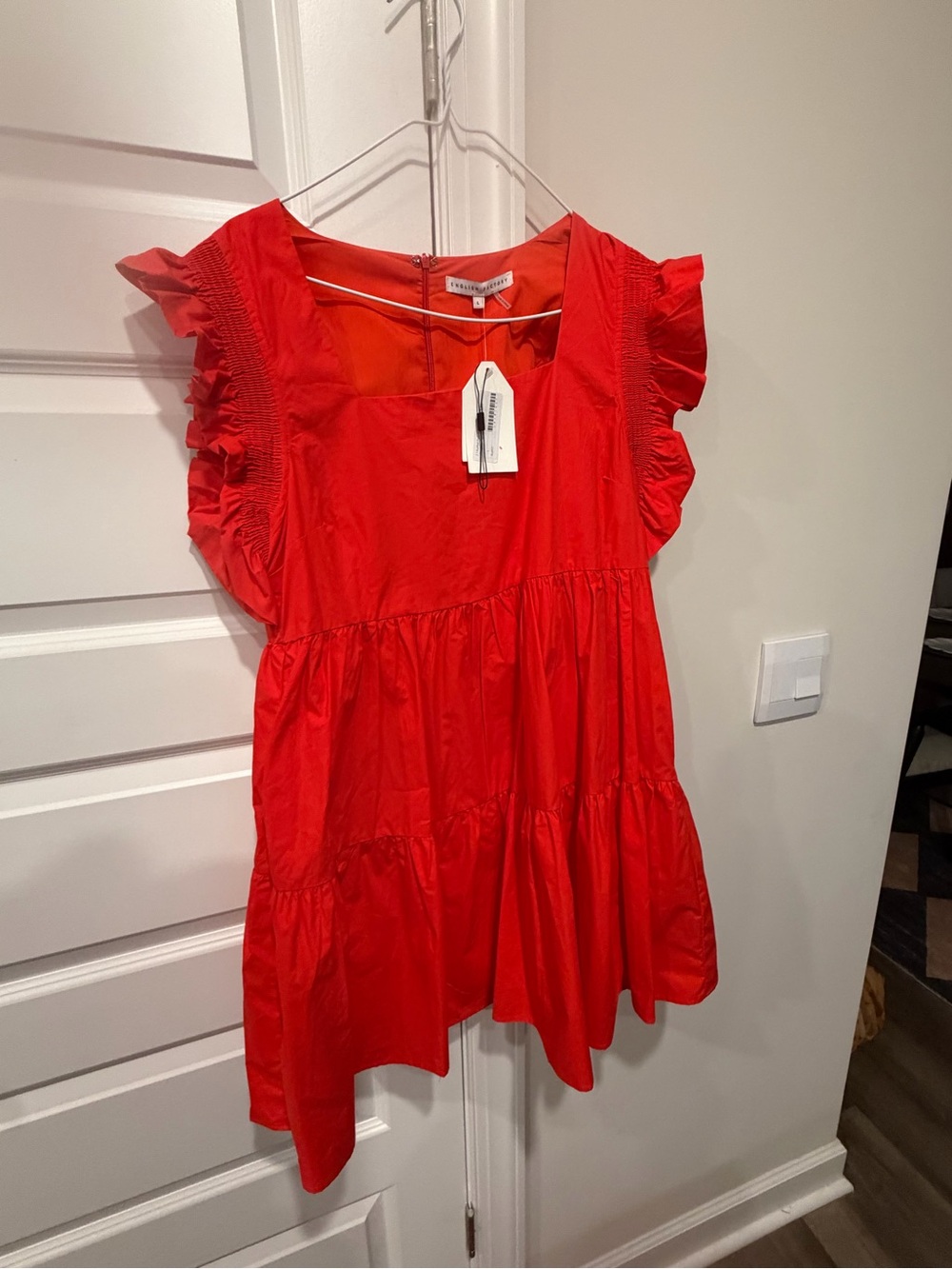 English Factory Red Ruffle Sleeve Tiered Tunic